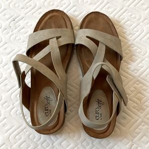 Euro soft women’s sandals beige size 10 with cork heel.